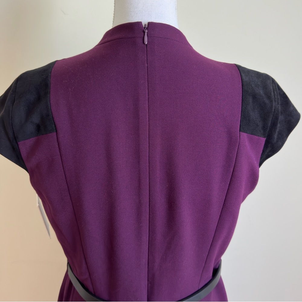 Calvin Klein Burgundy Dress w/ Faux Suede Cap Sleeves size - Picture 5 of 13